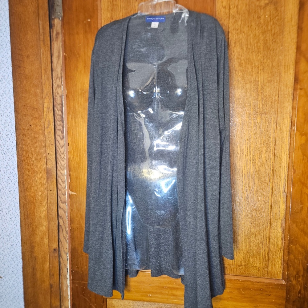 Simply Styled Cardigan Women Medium Gray Open Front Long Sleeve Rayon Blend Knit